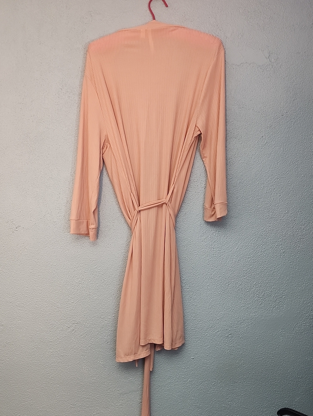Lightweight Ribbed Robe in Peach - Open Front with Self-Tie - Picture 2 of 3